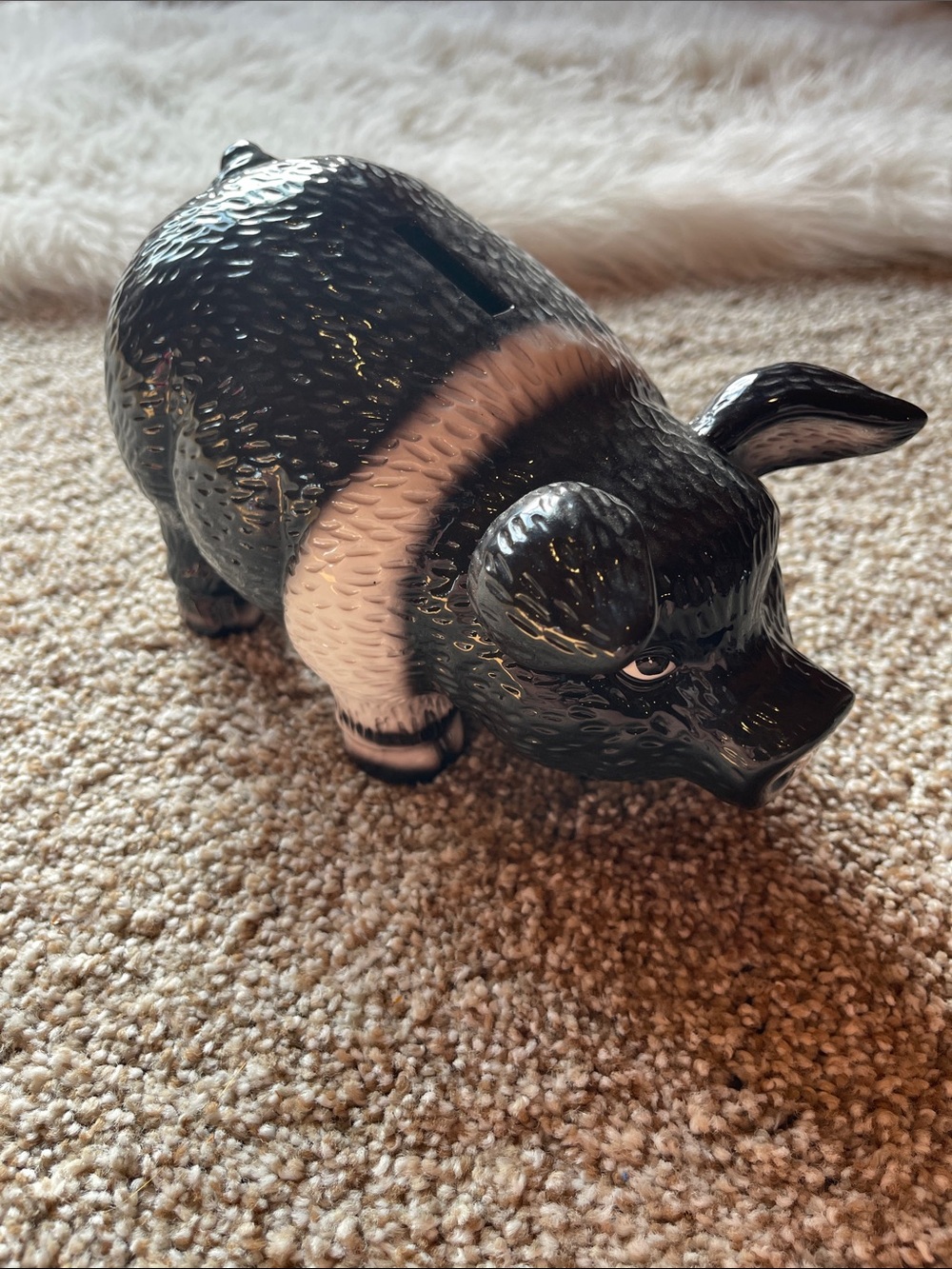 Glossy Black & White Ceramic Pig Bank - Picture 4 of 6